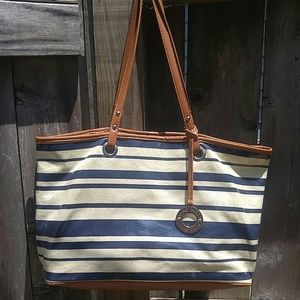 Tote- Blue and White Striped, Nine West